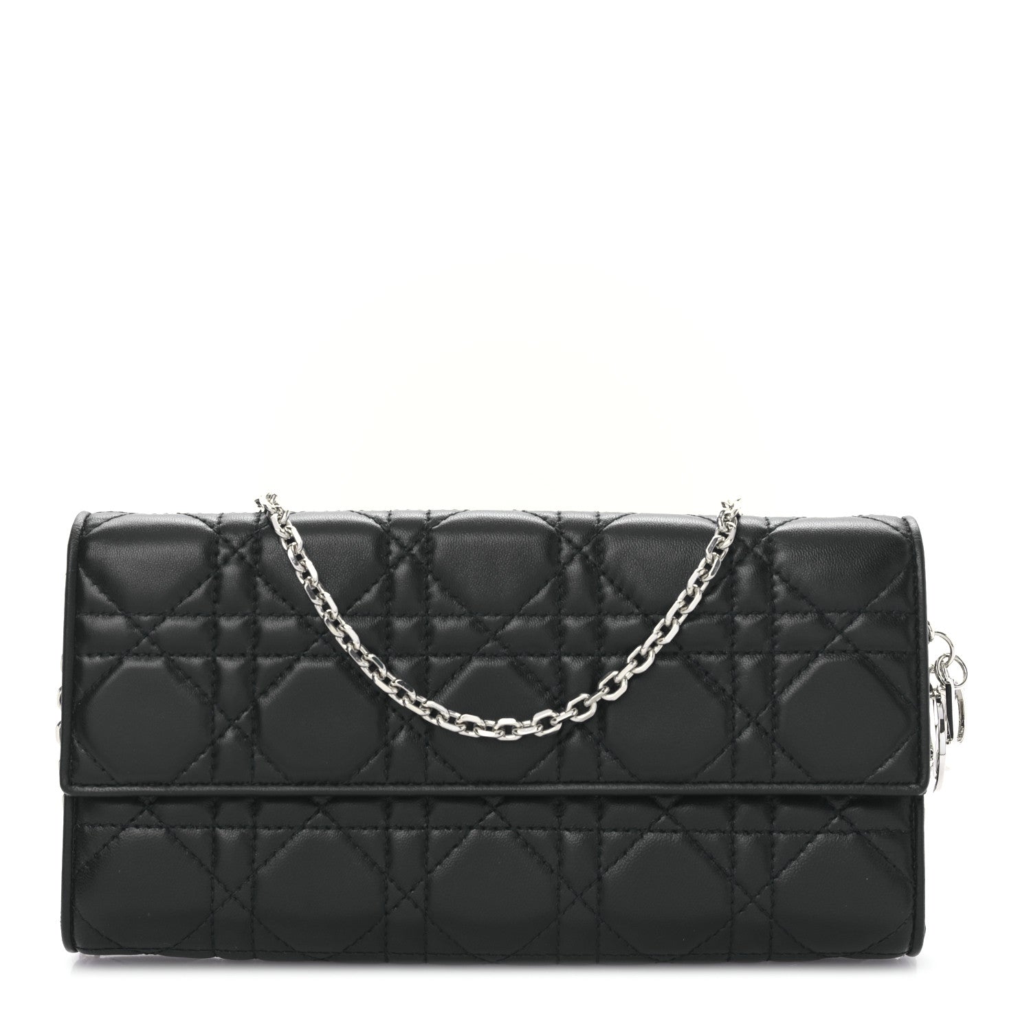 Christian Dior Lambskin Cannage Lady Dior Rendezvous Wallet On Chain Black 1 of 9