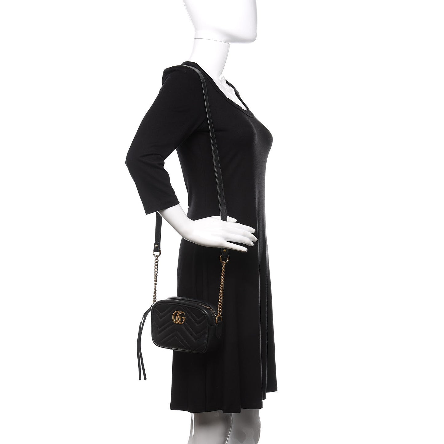 Calfskin Matelasse Mini GG Marmont Chain Shoulder Bag Black