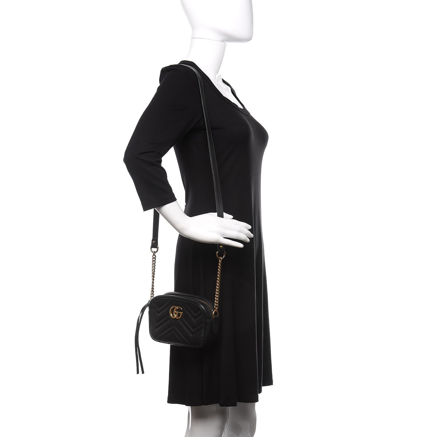 Gucci Calfskin Matelasse Mini GG Marmont Chain Shoulder Bag Black 2 of 10