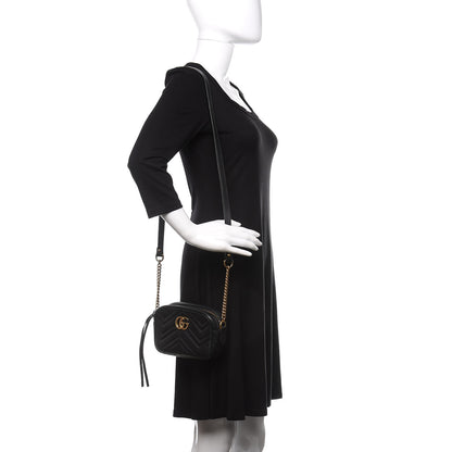 Gucci Calfskin Matelasse Mini GG Marmont Chain Shoulder Bag Black 2 of 10