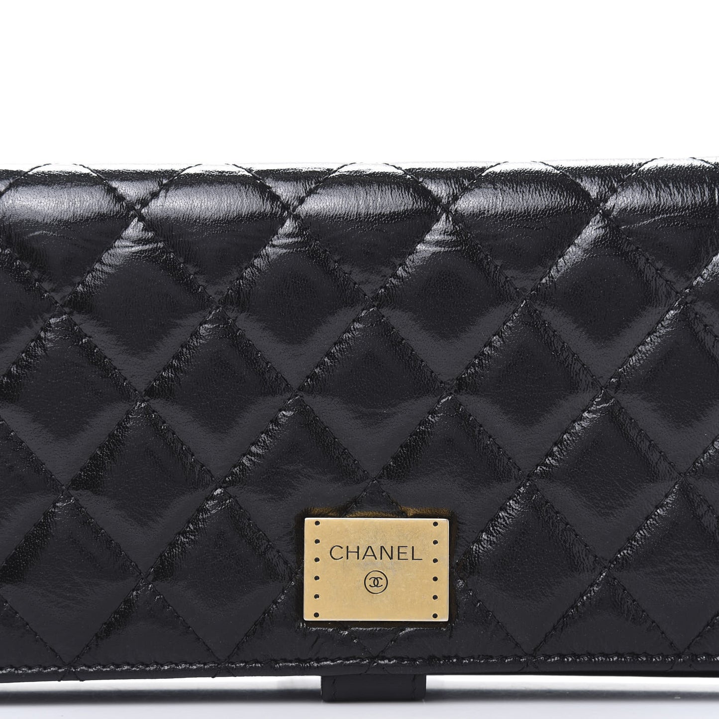 Glazed Calfskin Quilted Long Wallet With Handle Black