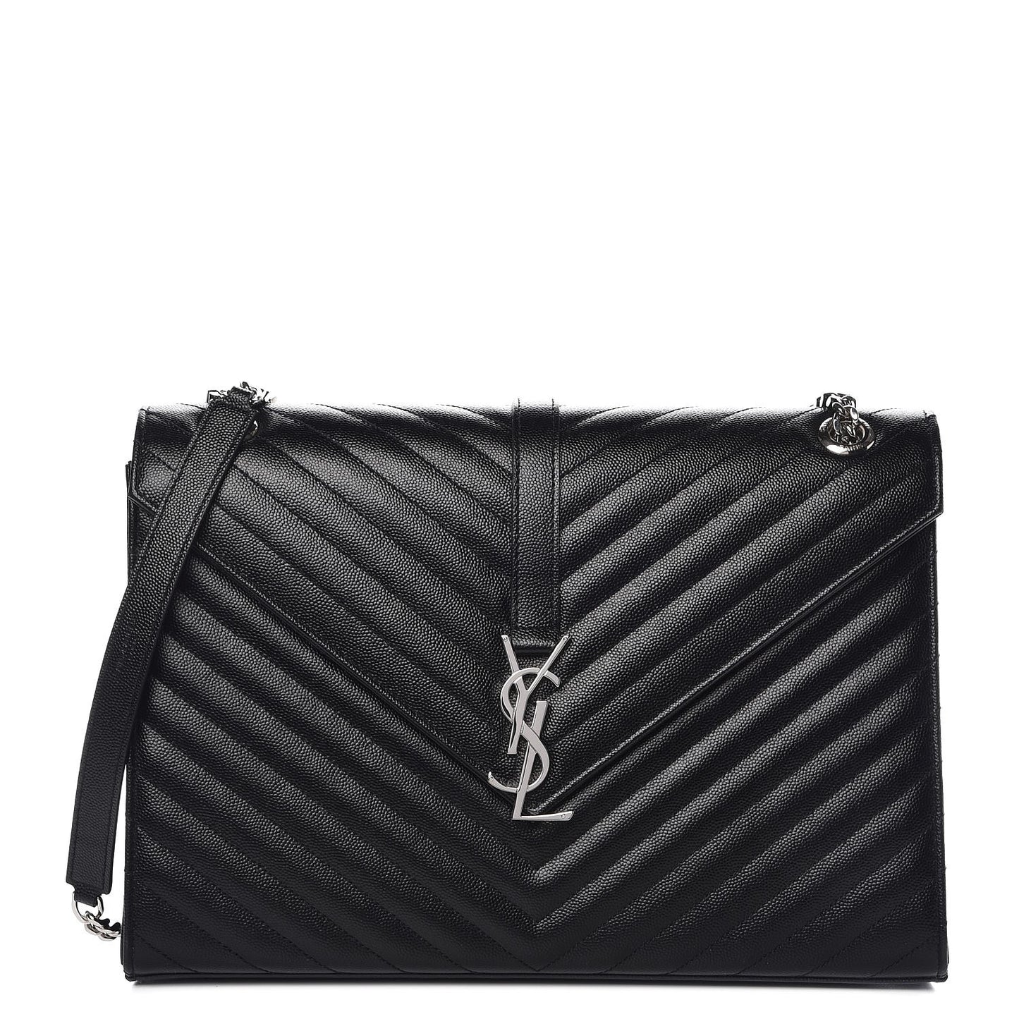 Grain De Poudre Matelasse Chevron Large Monogram Satchel Black