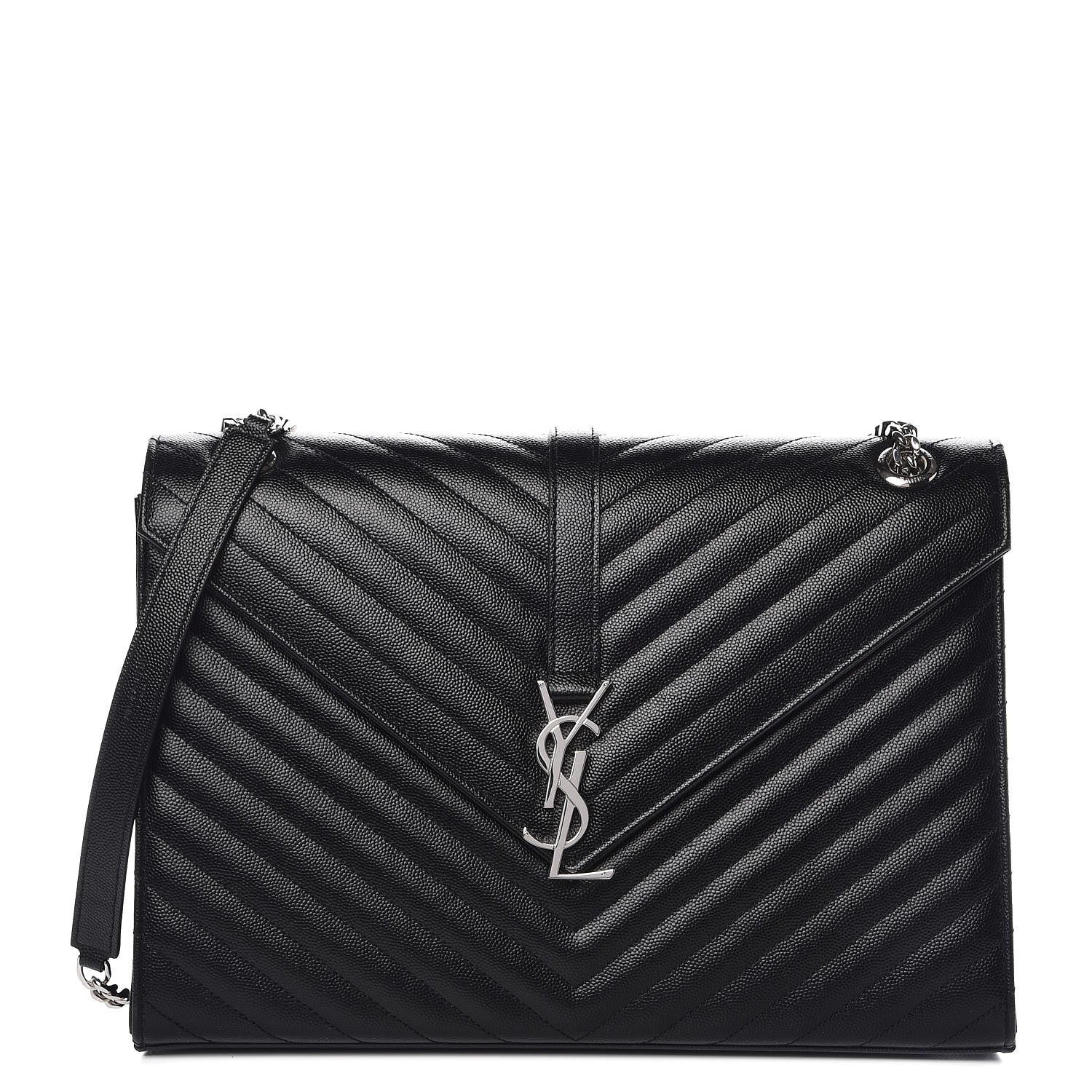 Saint Laurent Grain De Poudre Matelasse Chevron Large Monogram Satchel Black 1 of 7