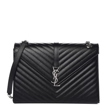 Saint Laurent Grain De Poudre Matelasse Chevron Large Monogram Satchel Black 1 of 7