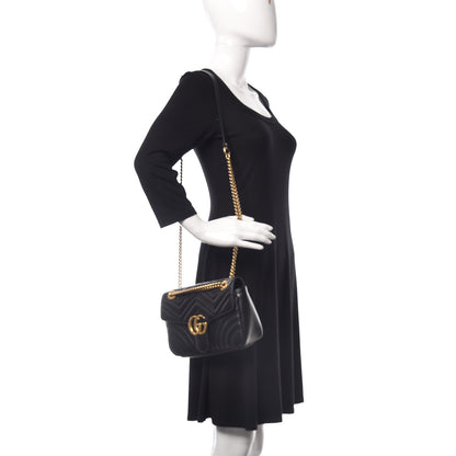 Gucci Calfskin Matelasse Small GG Marmont Shoulder Bag Black 2 of 9