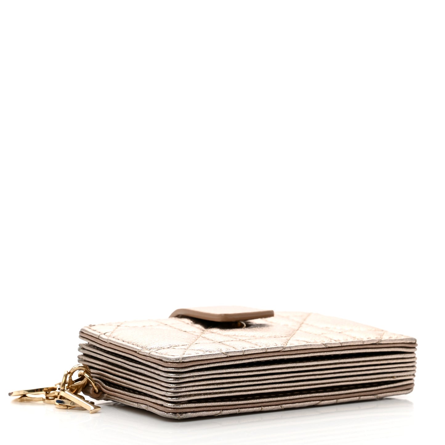 Metallic Calfskin Cannage Lady Dior 5-Gusset Card Holder Gold