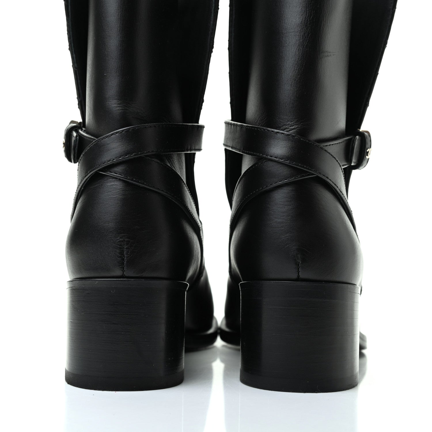 Chanel Calfskin Quilted CC Boots 37.5 Black 10 of 11