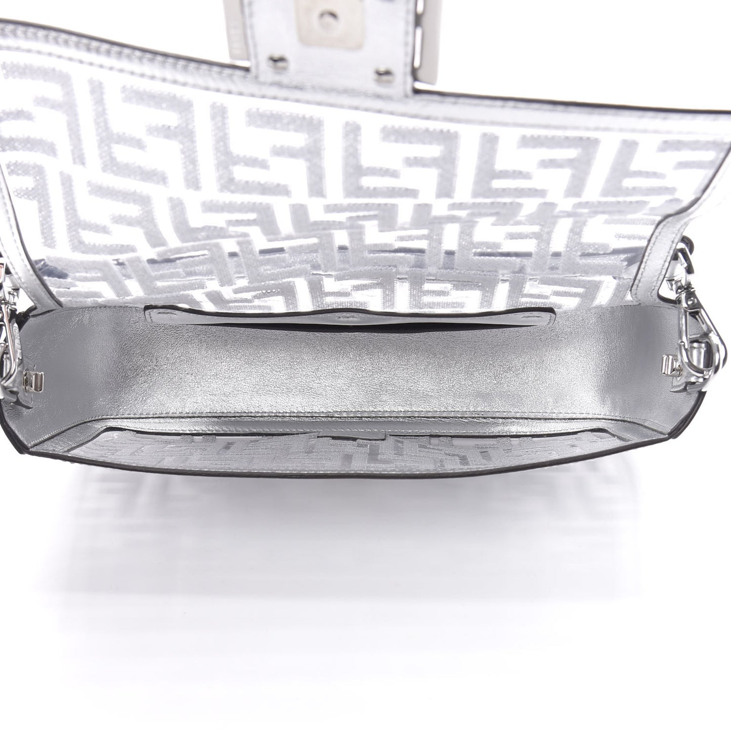 PVC Vitello Catalan Mirror Sequin FF Baguette Argento