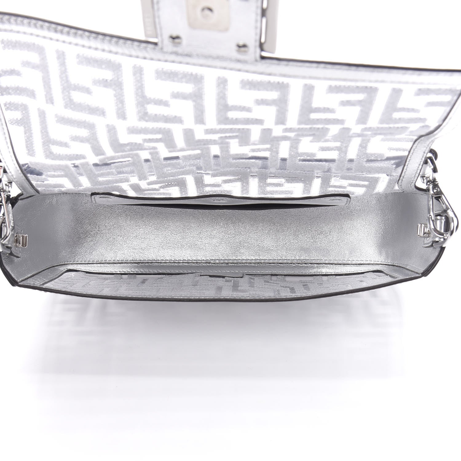 Fendi PVC Vitello Catalan Mirror Sequin FF Baguette Argento 6 of 12