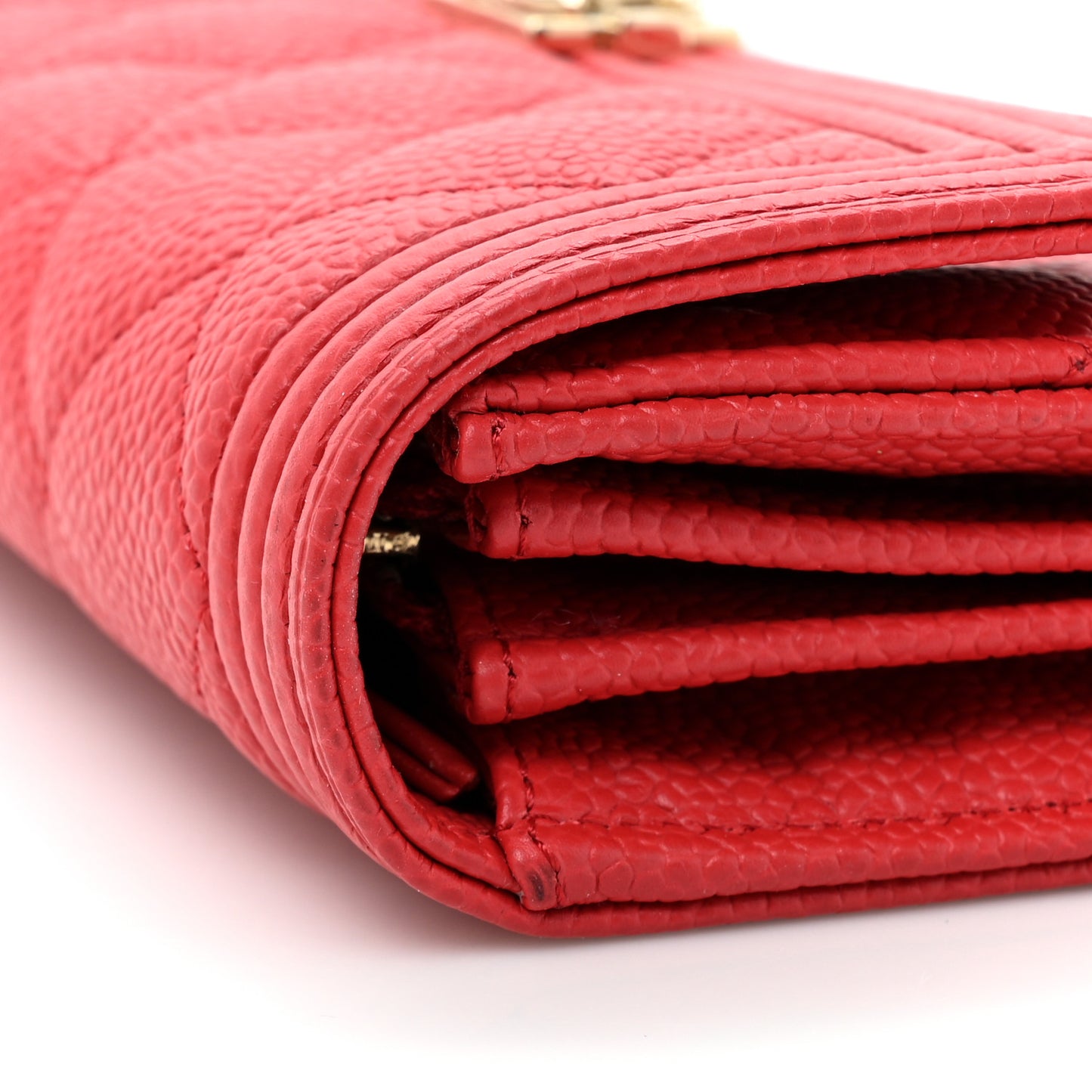 Caviar Quilted Large Boy Gusset Flap Wallet Red