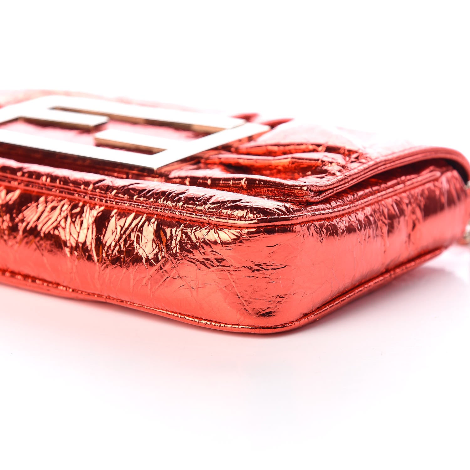 Fendi Laminated Metallic Calfskin Mia Pochette Red 9 of 10
