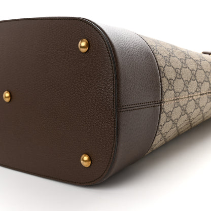 Gucci GG Supreme Monogram Textured Dollar Calfskin Web Small Ophidia Savoy Bowling Tote Beige Ebony New Acero 11 of 13