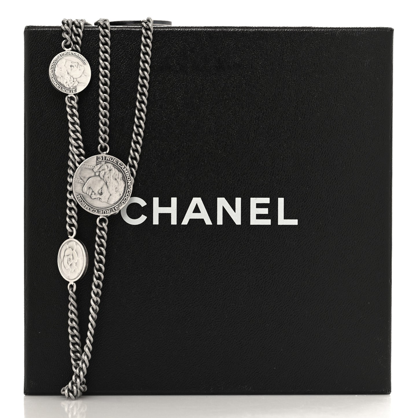 Metal Coin Long Necklace Silver