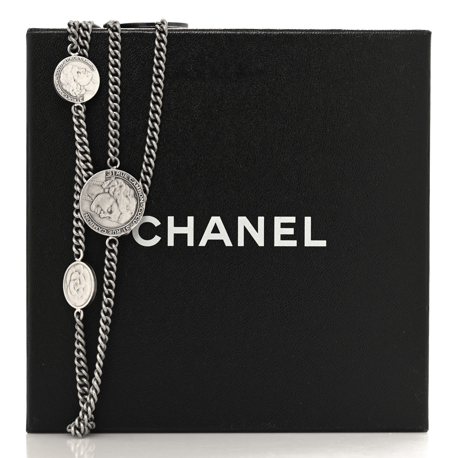 Chanel Metal Coin Long Necklace Silver 5 of 5