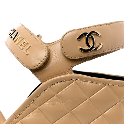 Chanel Shiny Calfskin Quilted Wedge Sandals 39 Beige 9 of 11