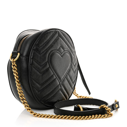 Gucci Azalea Calfskin Matelasse Heart Mini GG Marmont Round Shoulder Bag Black 3 of 15