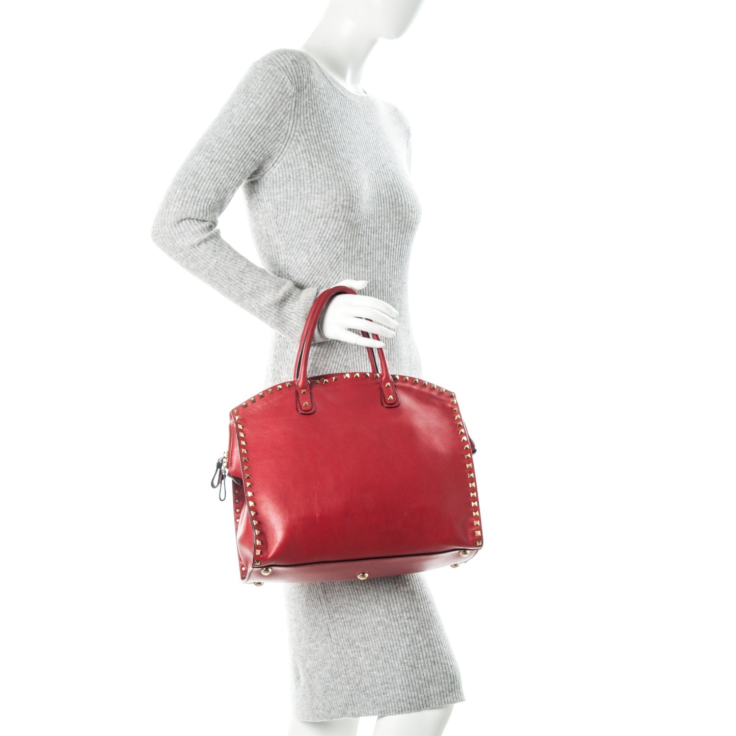 Vitello Rockstud Dome Shopper Rosso Valentino