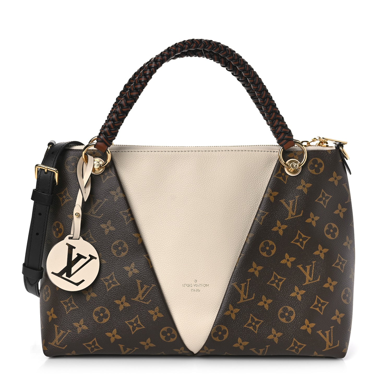Monogram Braided V Tote MM Creme