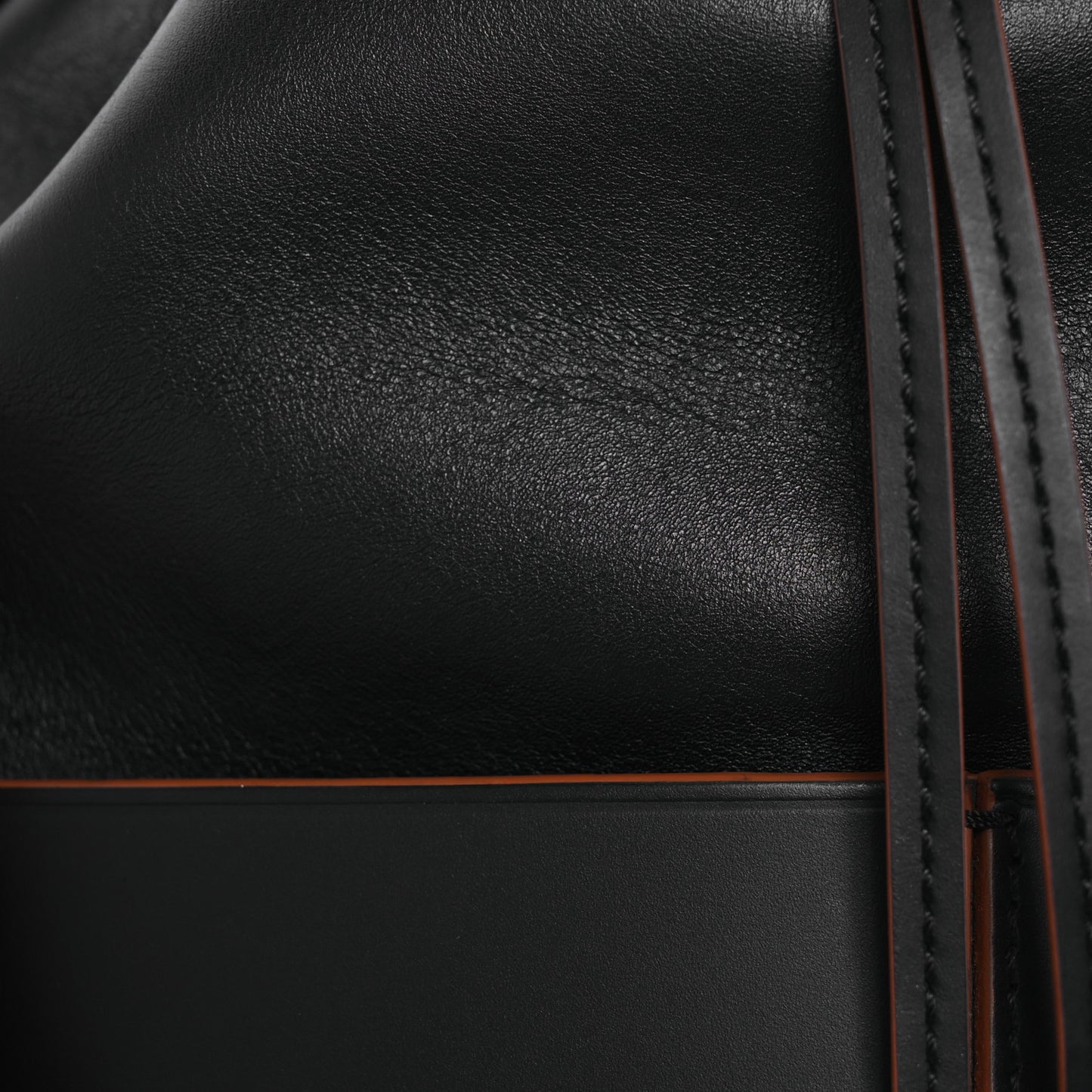 Calfskin Medium Balloon Bucket Bag Black Tan