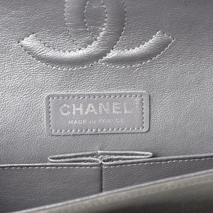 Chanel Iridescent Calfskin Chevron Quilted Medium Double Flap Silver 9 of 11