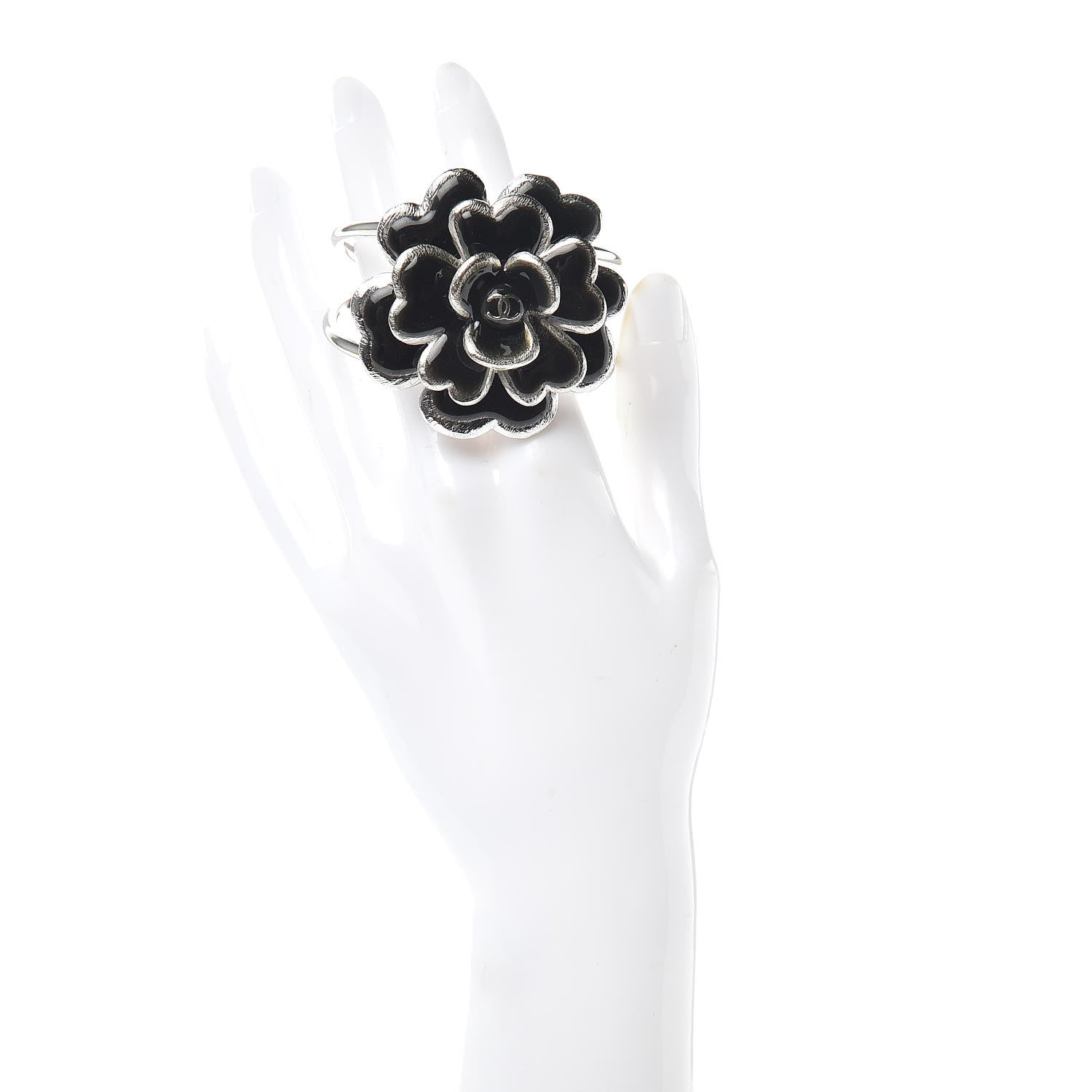 Chanel Ruthenium Enamel Camellia Cuff Bracelet Black 2 of 4