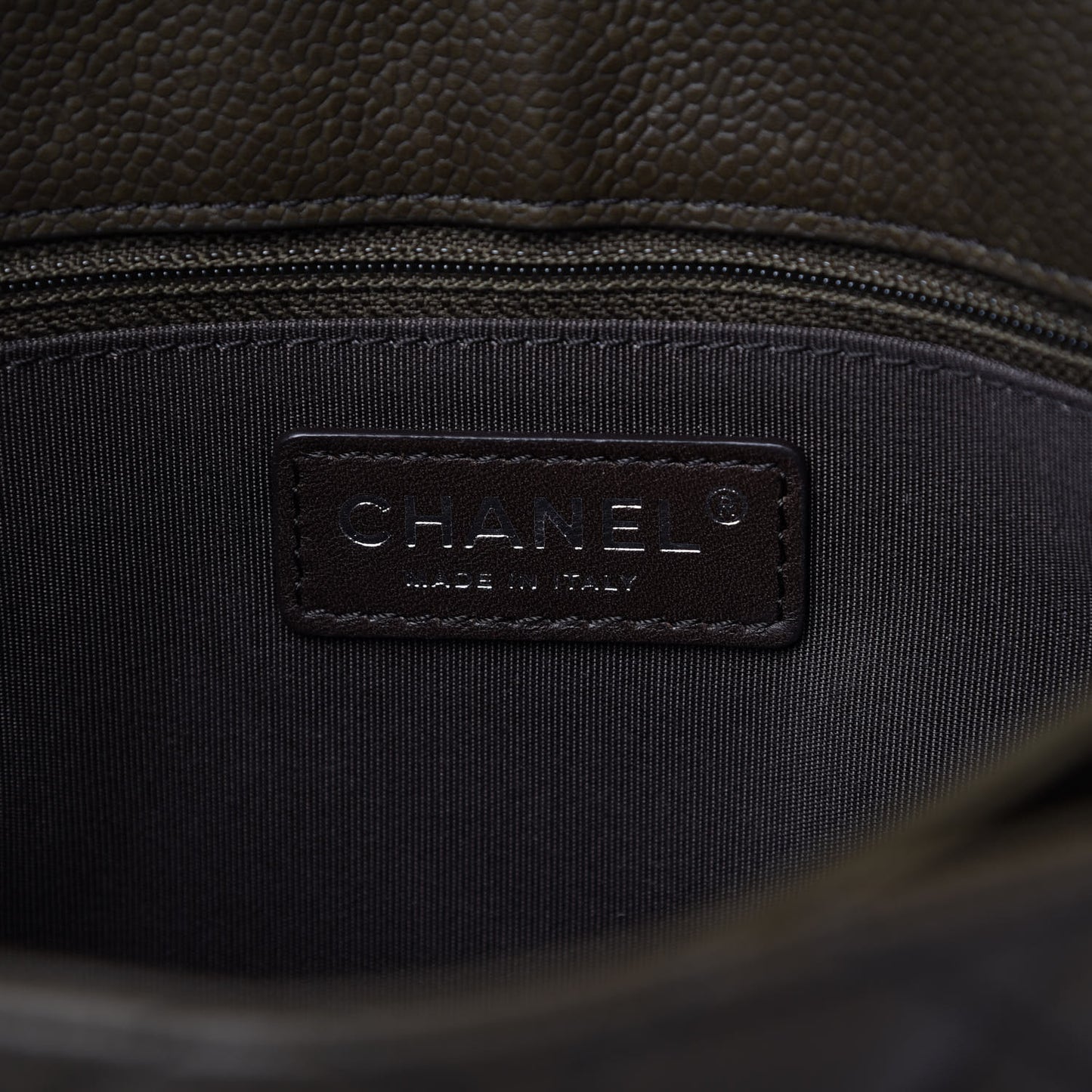 Caviar Quilted Medium Rock In Rome Single Flap Dark Khaki