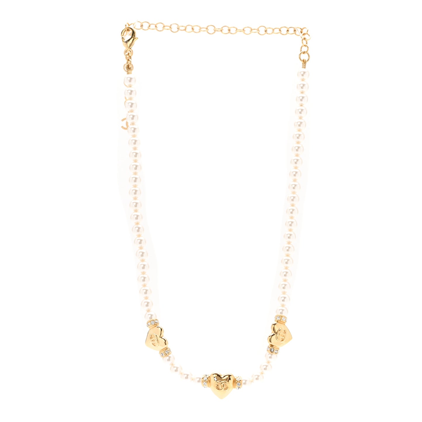 Crystal Pearl CC Heart Choker Necklace Gold