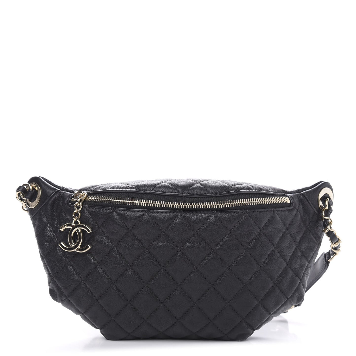 Calfskin Quilted Banane Waist Bag Fanny Pack Black