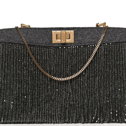 Fendi Flannel Bead Embroidered Small Peekaboo I SEE U East West Chain Satchel Grigio Bois de Rose 15 of 23