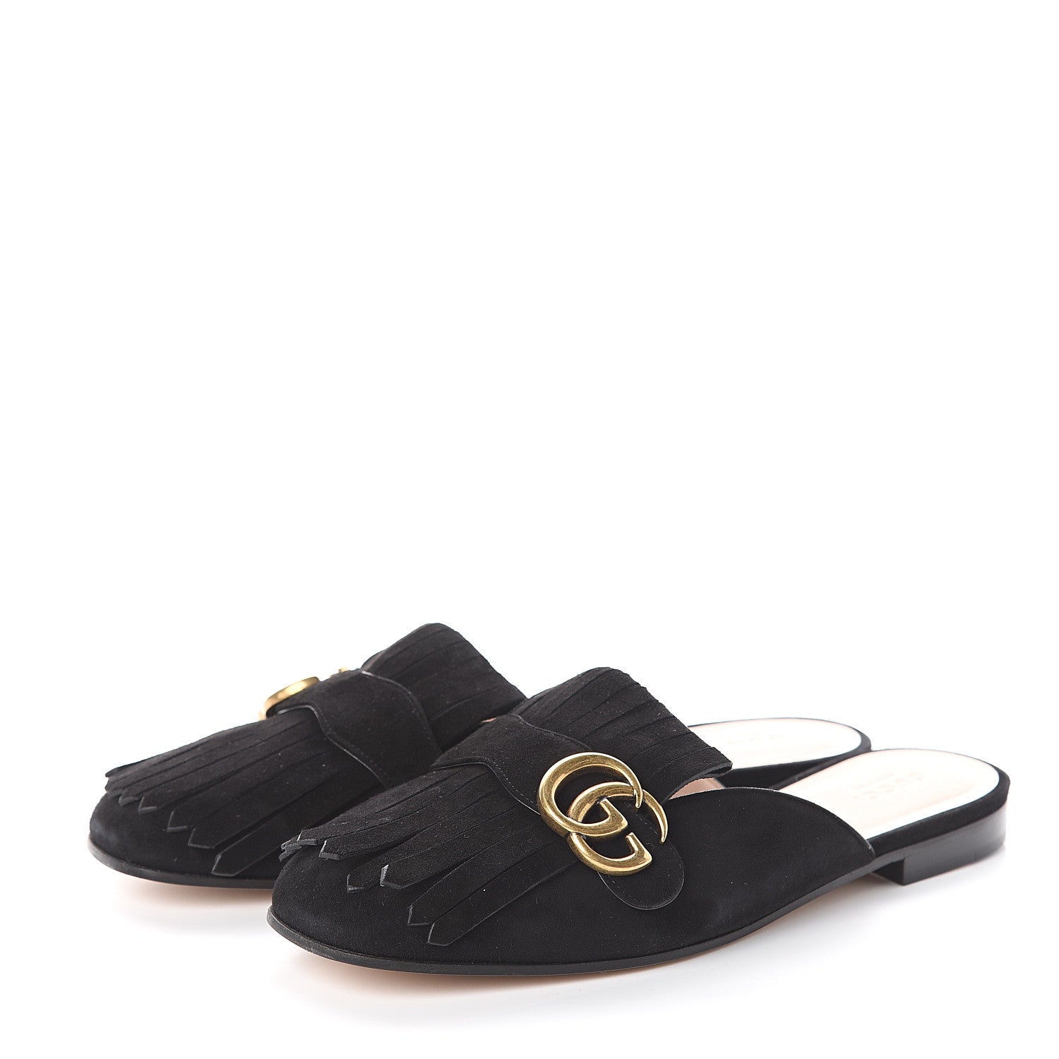 Gucci Kid Scamosciato GG Marmont Fringe Slippers 39 Black 3 of 7