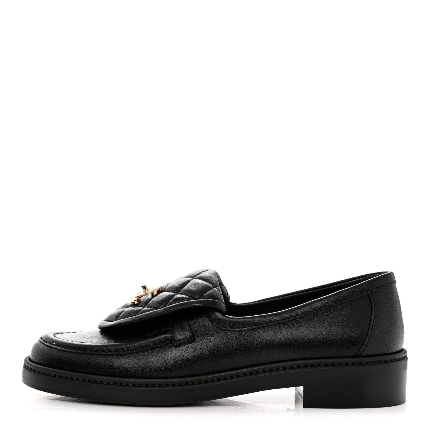 Chanel Lambskin Quilted CC Turnlock Loafers 37.5 Black 1 of 12