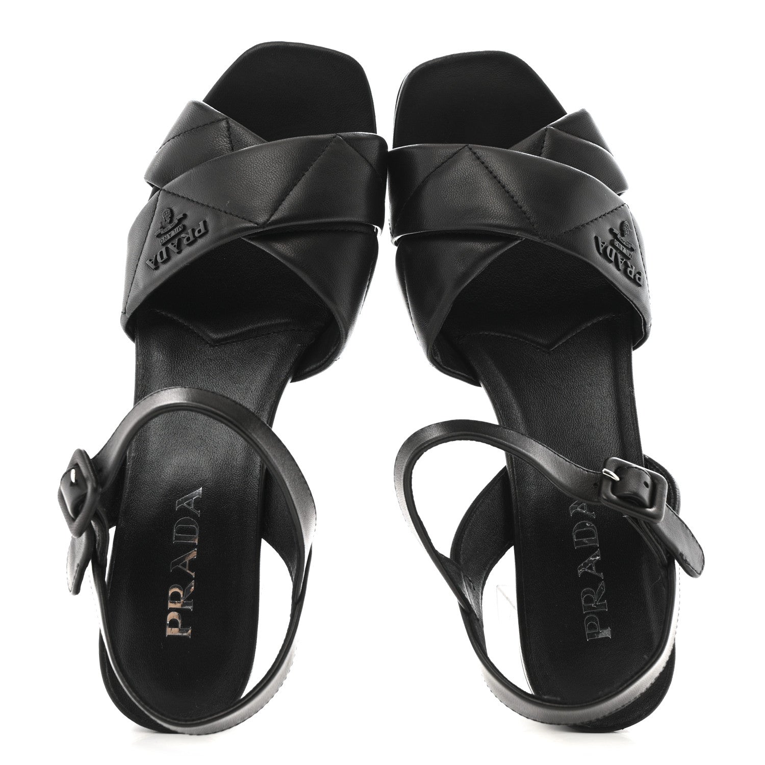 Prada Nappa Logo Quilted Crisscross Platform 20/65mm Sandals 39.5 Black 2 of 9