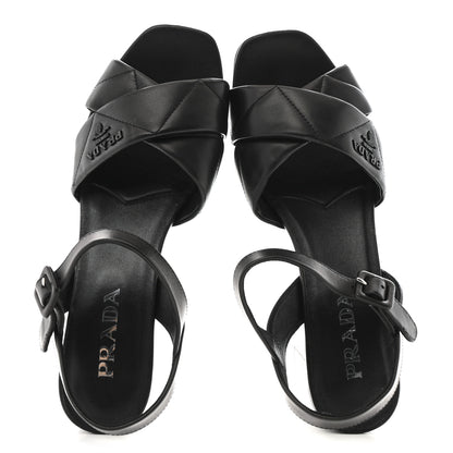 Prada Nappa Logo Quilted Crisscross Platform 20/65mm Sandals 39.5 Black 2 of 9