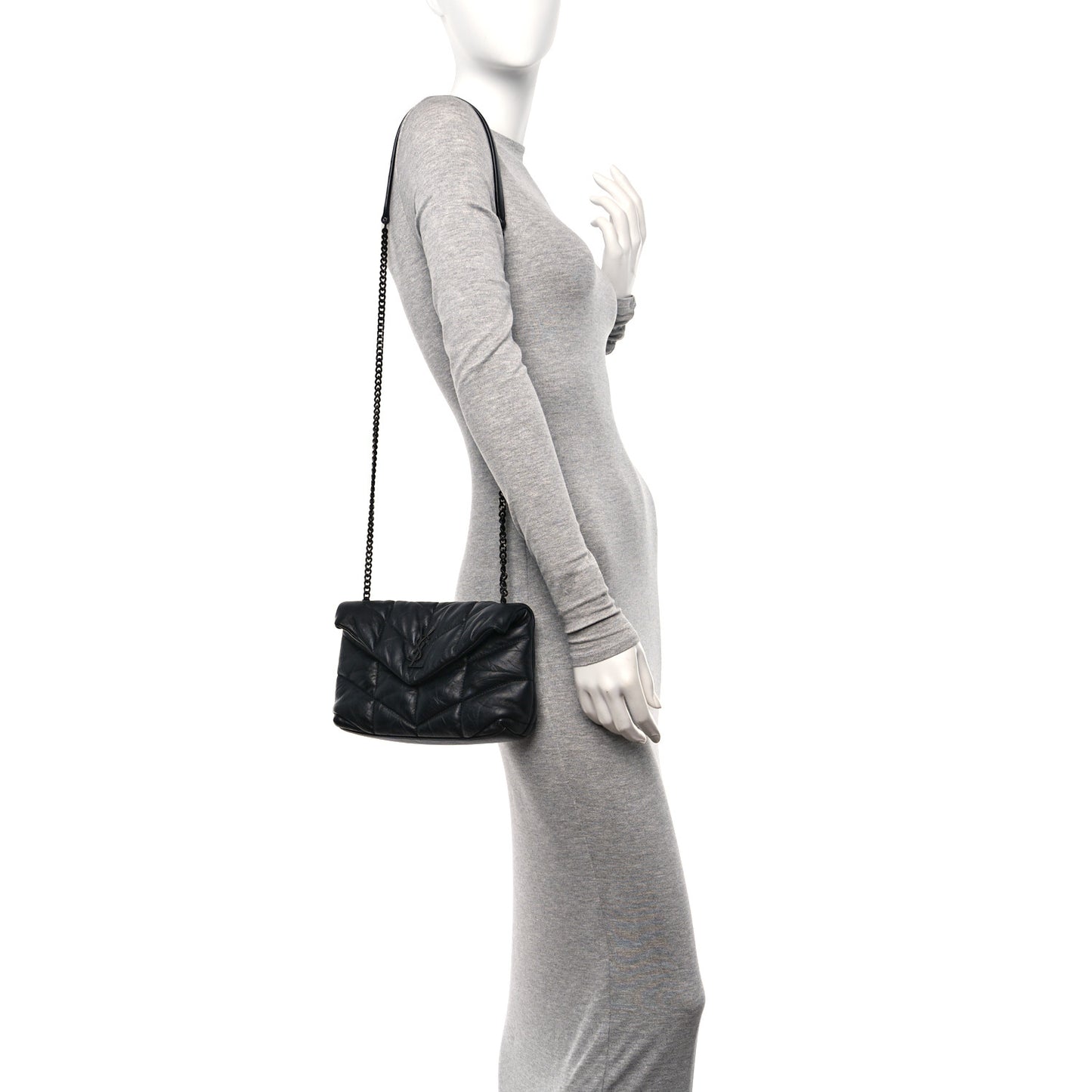 Calfskin Quilted Toy Loulou Puffer Monogram Monochrome Chain Satchel Black