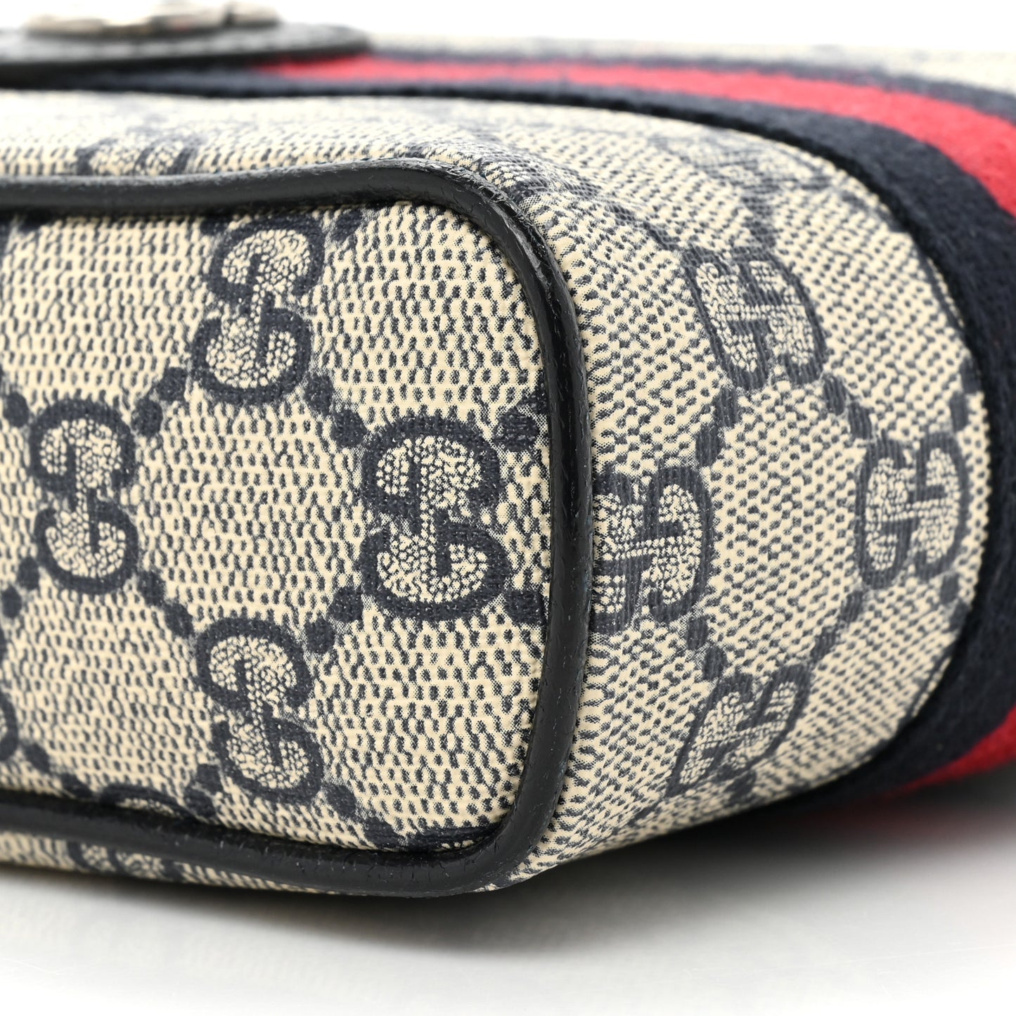 GG Supreme Monogram Textured Calfskin Web Mini Ophidia Messenger Beige Blue