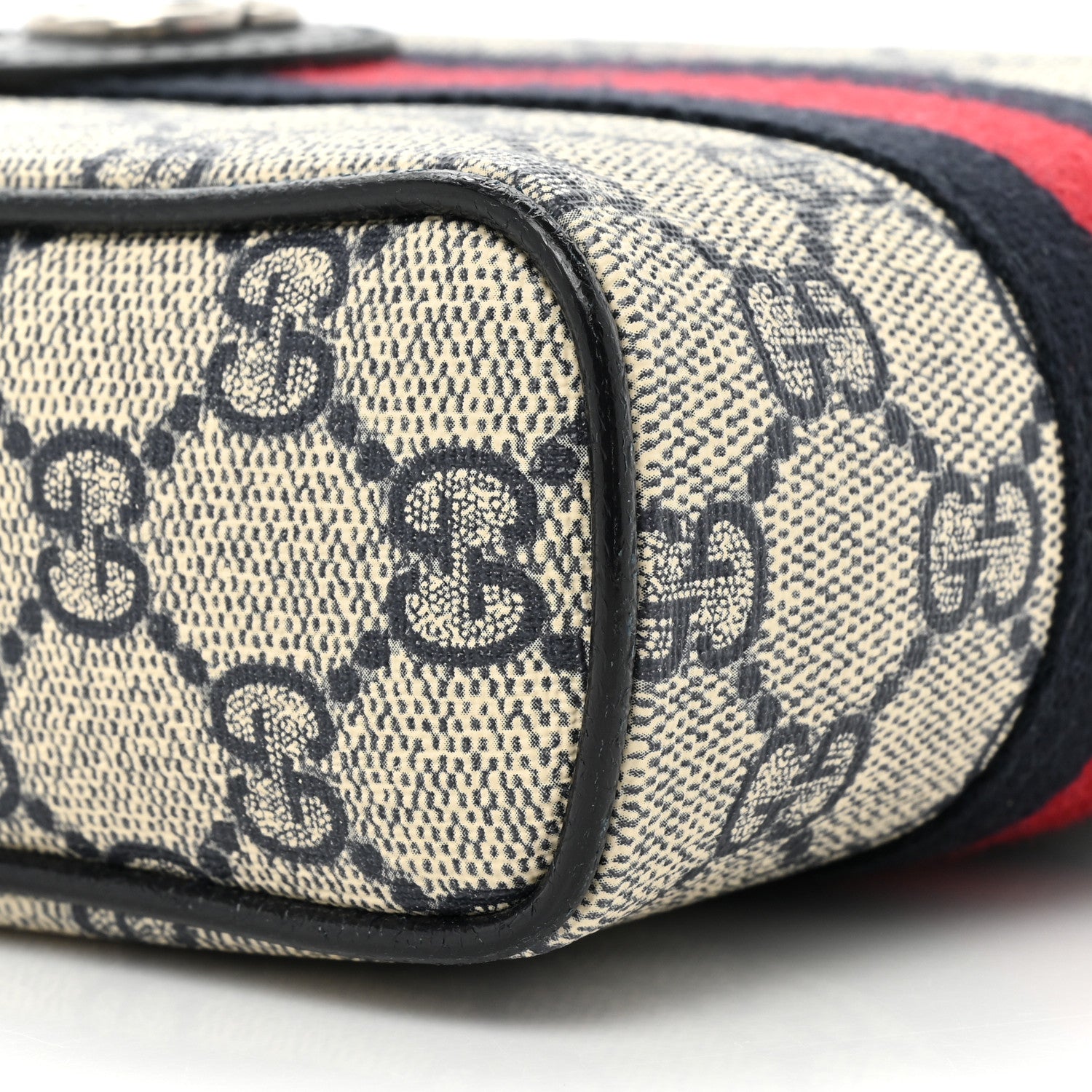 Gucci GG Supreme Monogram Textured Calfskin Web Mini Ophidia Messenger Beige Blue 9 of 14
