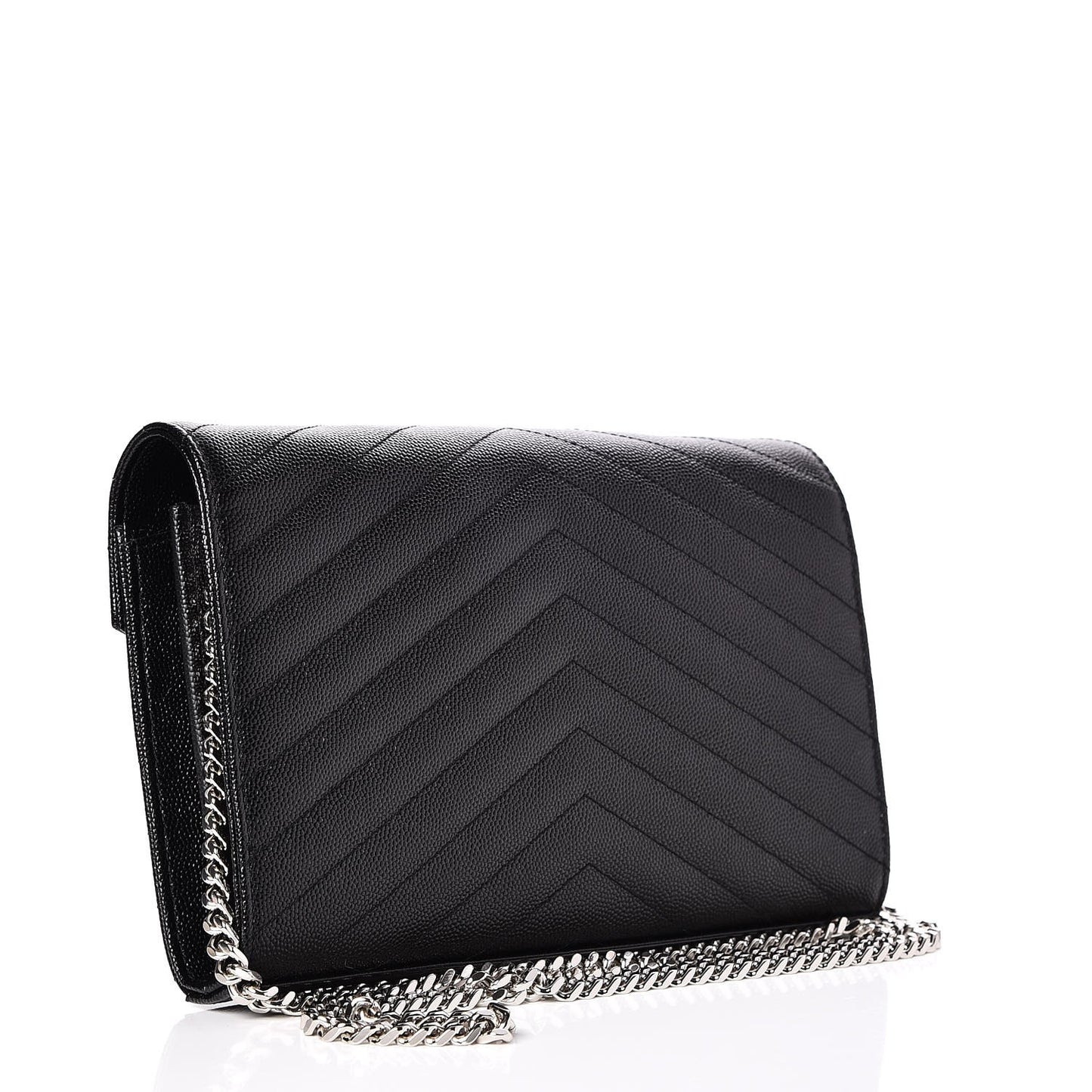 Grain De Poudre Matelasse Chevron Monogram Chain Wallet Black
