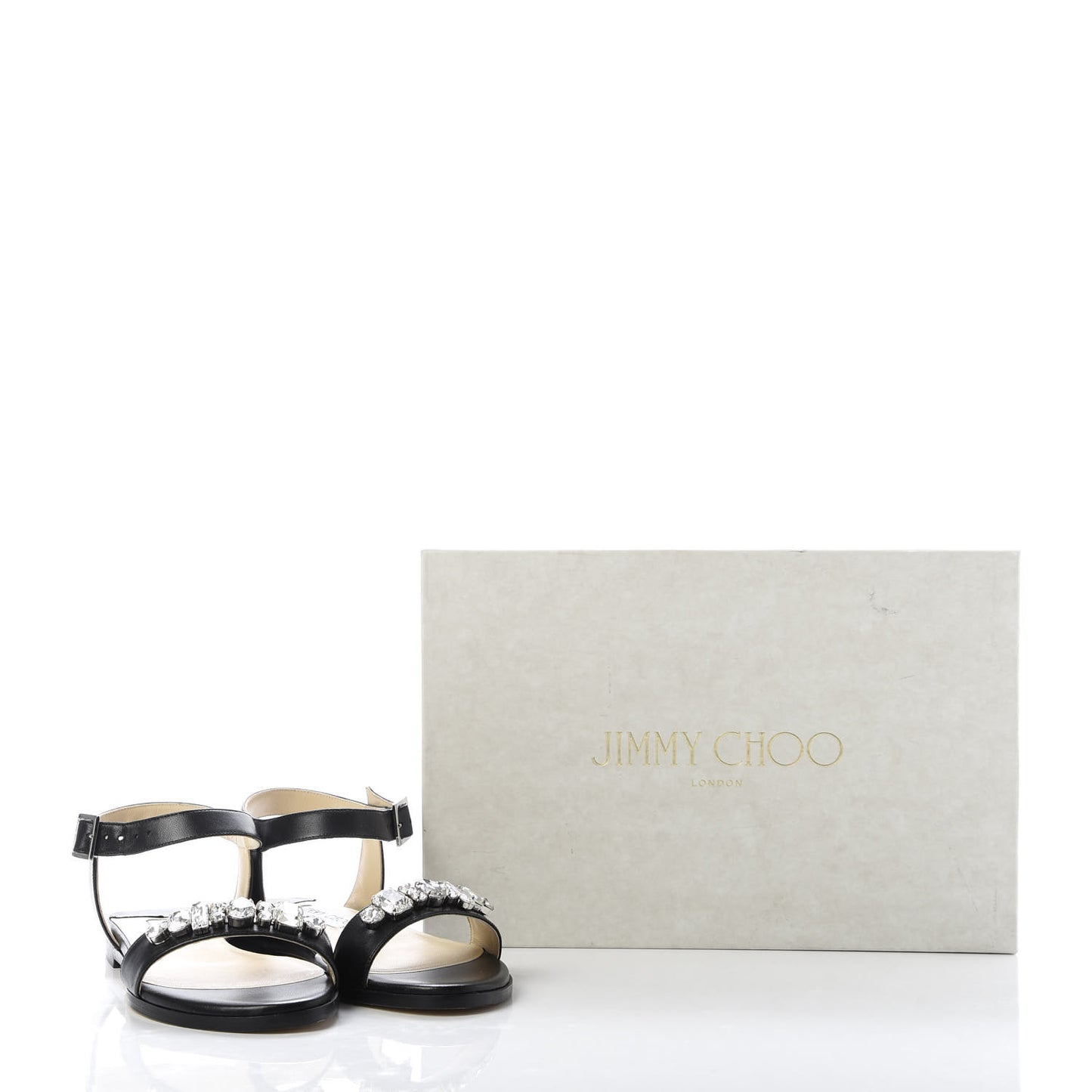 Calfskin Crystal Sandal Flats 37 Black