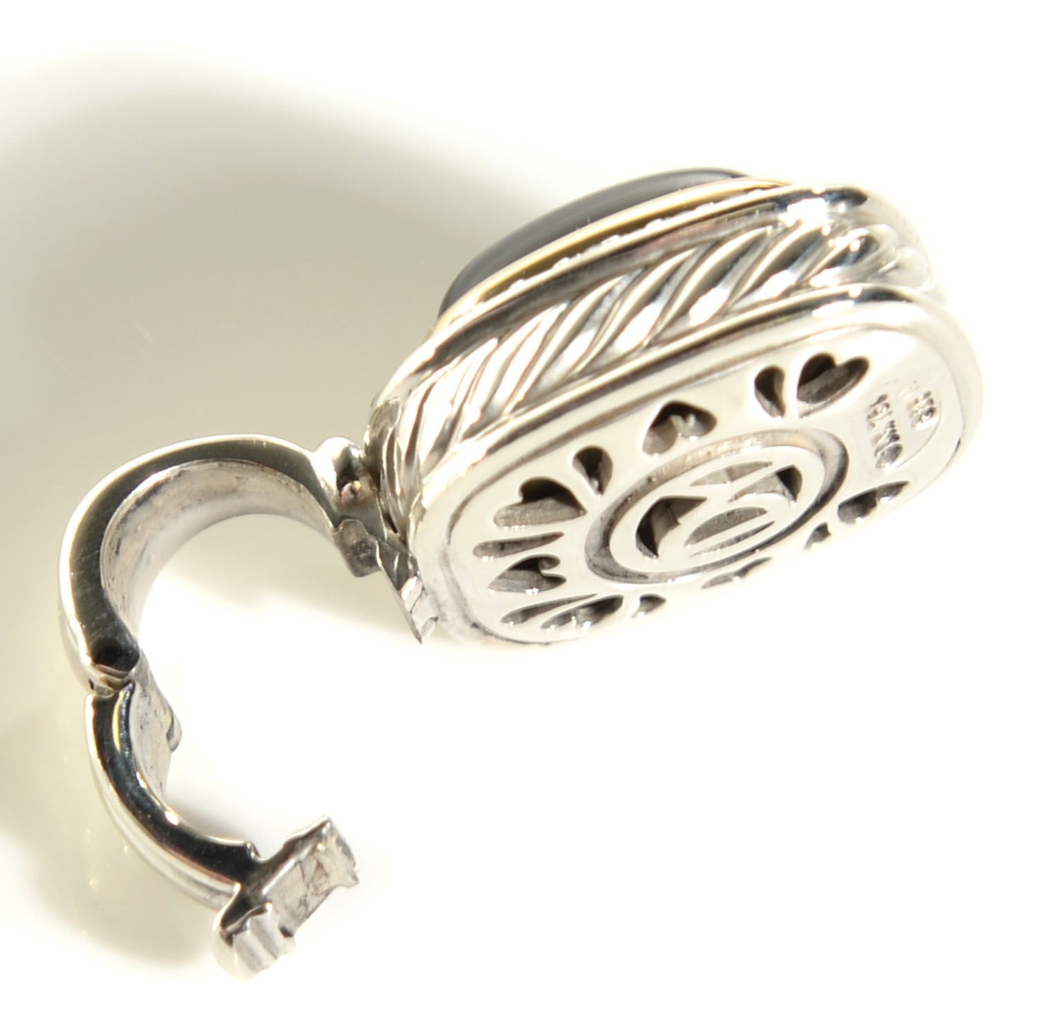 David Yurman Sterling Silver 18K Yellow Gold Black Onyx Diamond 12mm Albion Enhancer Pendant 6 of 6