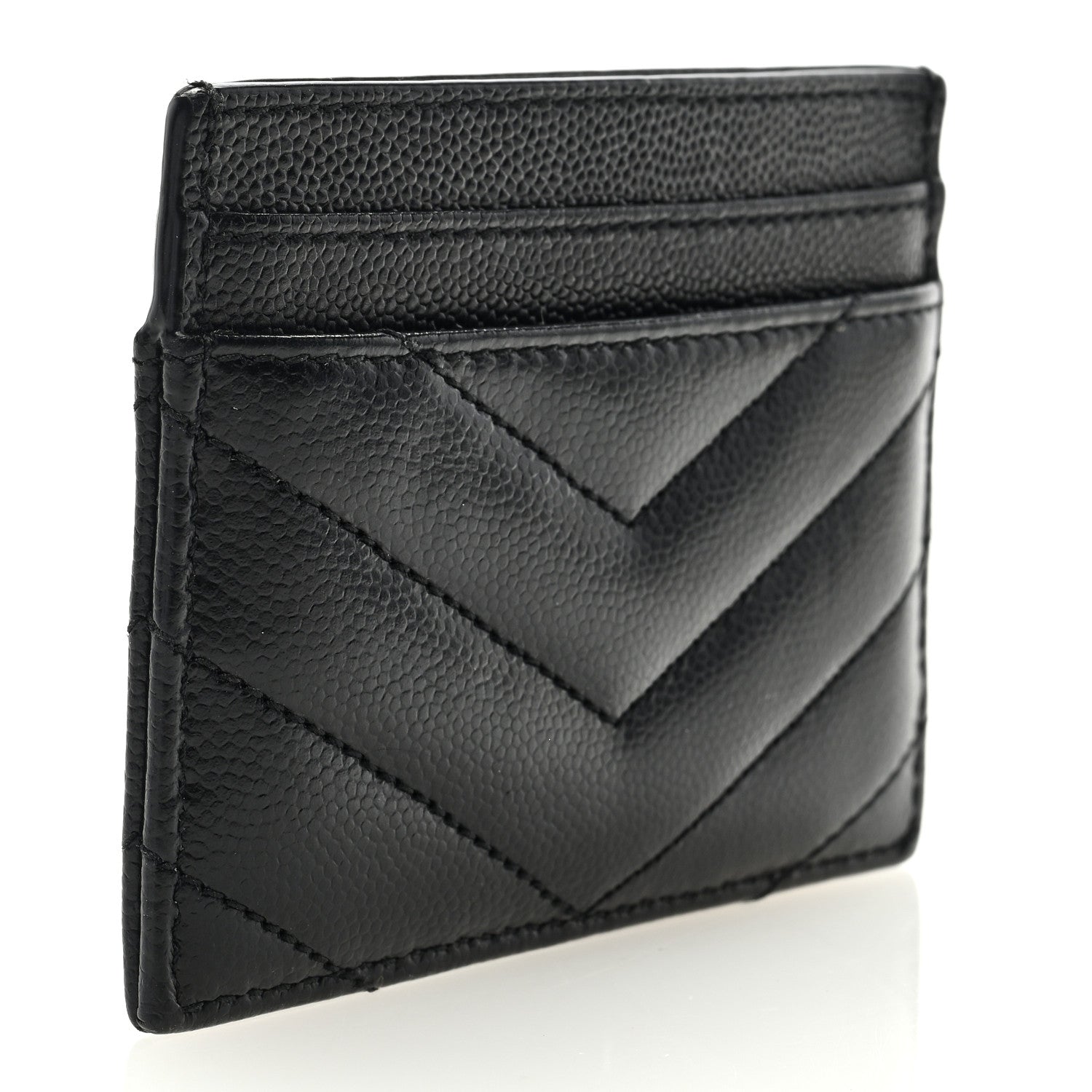 Saint Laurent Grain De Poudre Matelasse Chevron Monogram Credit Card Case Black 3 of 6