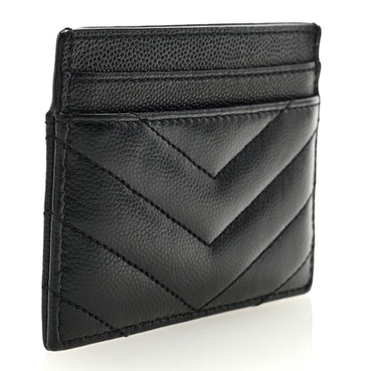 Saint Laurent Grain De Poudre Matelasse Chevron Monogram Credit Card Case Black 3 of 6