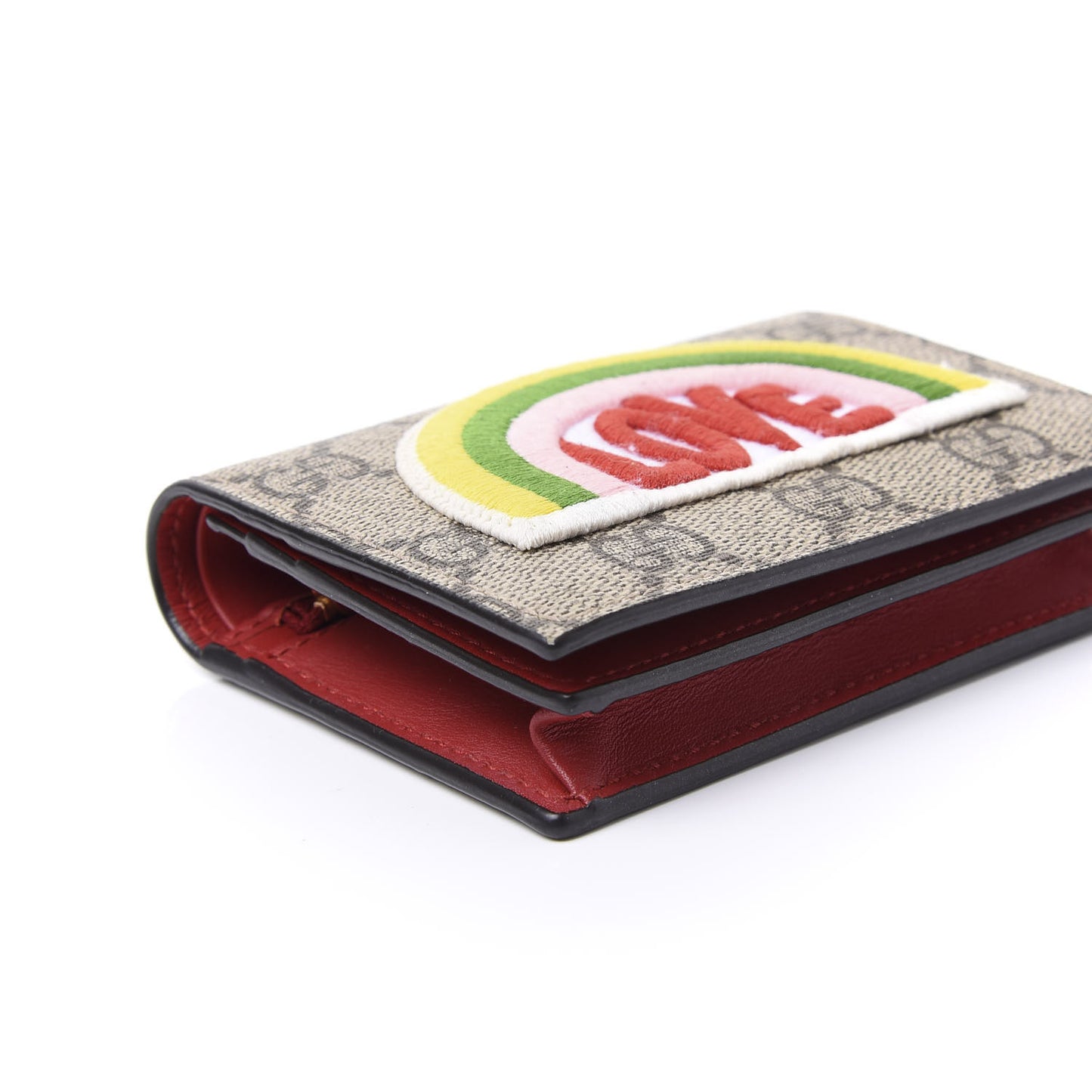 Soft GG Supreme Monogram Rainbow Embroidered Card Case Wallet