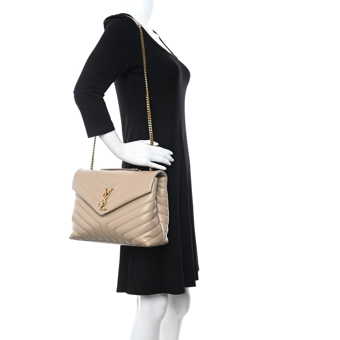 Calfskin Y Quilted Monogram Medium Loulou Chain Satchel Dark Beige