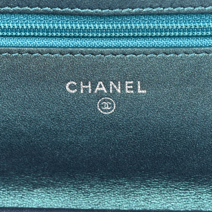 Chanel Metallic Lambskin Wallet On Chain WOC Turquoise 6 of 13