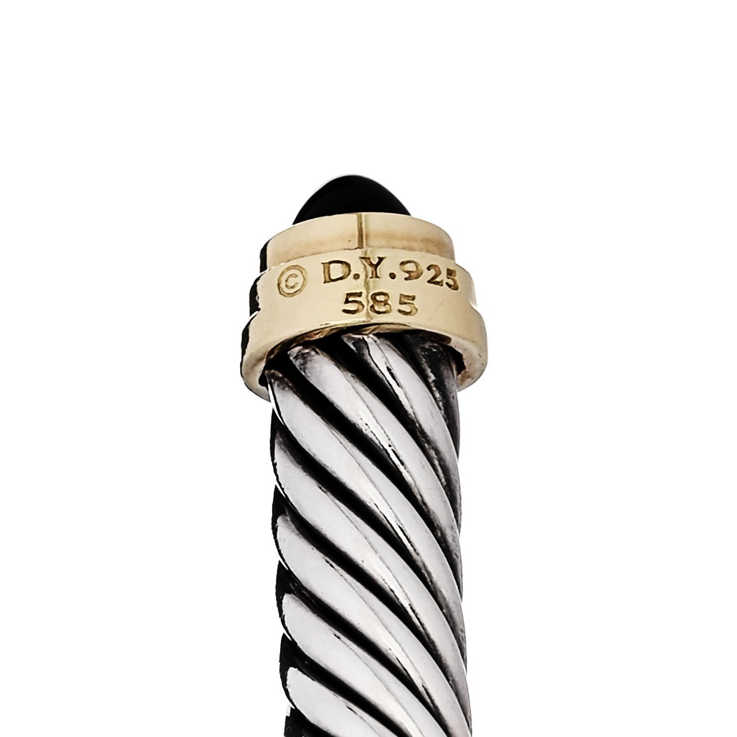 Sterling Silver 14K Yellow Gold Black Onyx 5mm Cable Classics Petite Color Bracelet