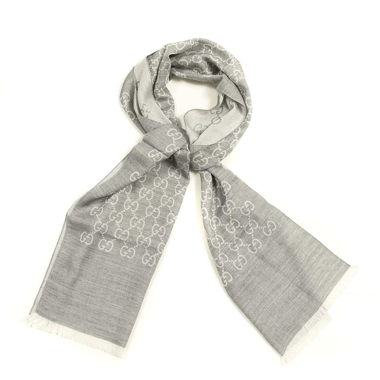 Gucci Wool Silk GG Monogram GGNat Scarf Lead 1 of 3