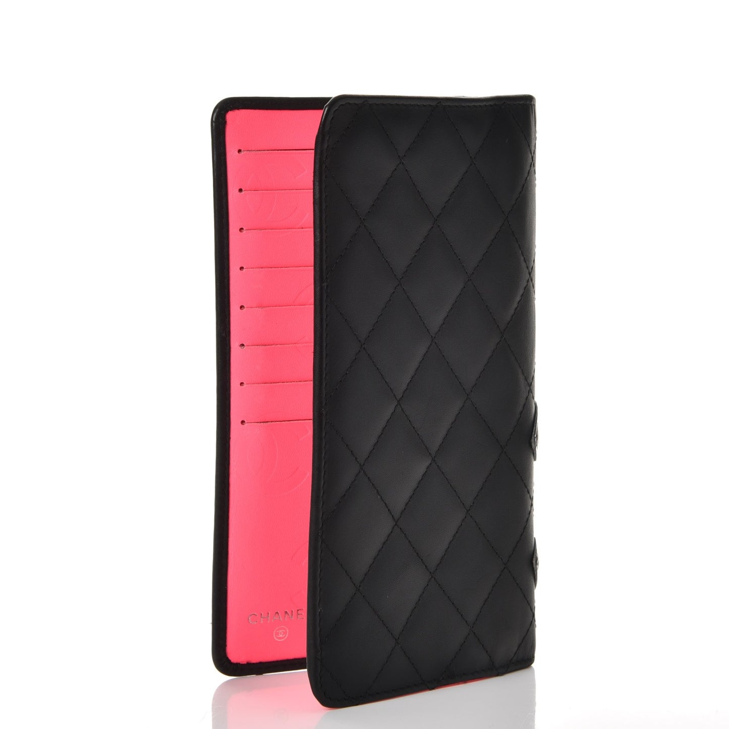 Calfskin Quilted Cambon Yen Wallet Black