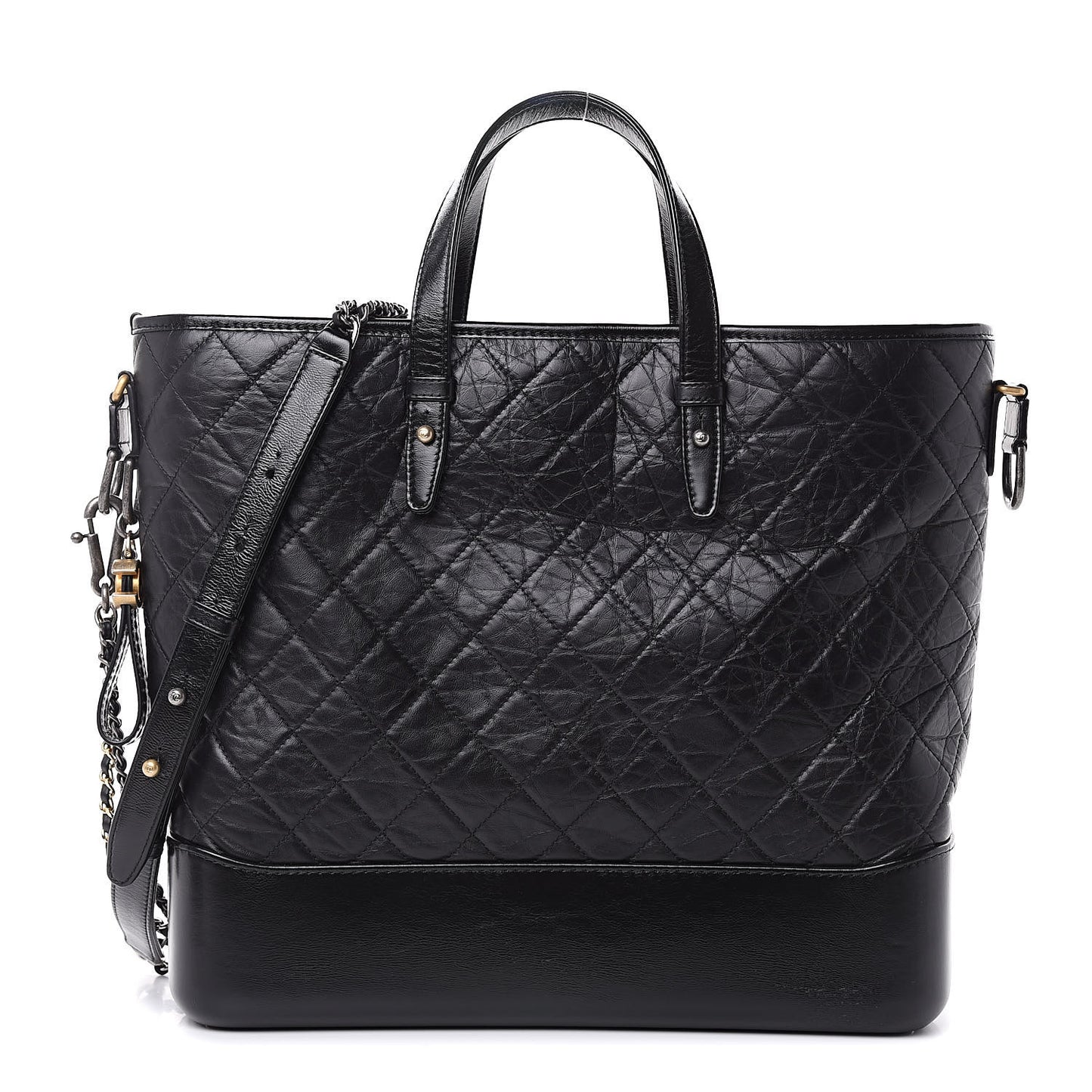 Aged Calfskin Quilted Large Gabrielle Shopping Tote Black