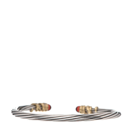 David Yurman Sterling Silver 18K Yellow Gold Diamond Garnet Helena Cuff Bracelet 2 of 3