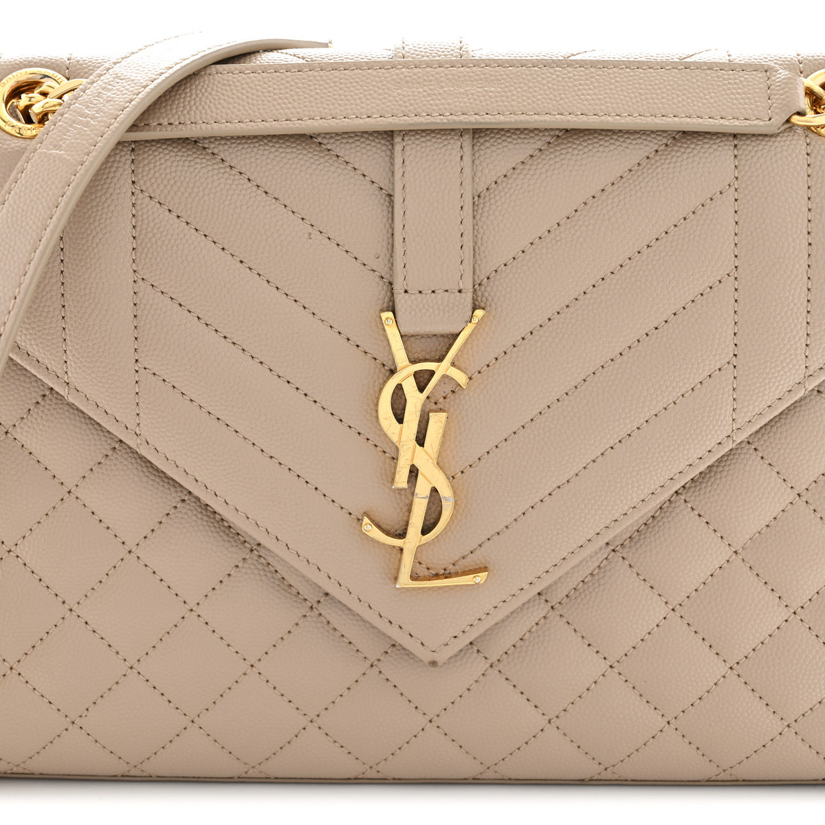 Grain De Poudre Textured Mixed Matelasse Medium Triquilt Monogram Satchel Dark Latte